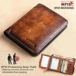 1Pcs Durable PU Leather Men Wallet Vintage RFID Blocking Trifold Wallet Multi-functional Thin ID Credit Card Holder