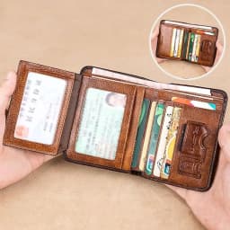 1Pcs Durable PU Leather Men Wallet Vintage RFID Blocking Trifold Wallet Multi-functional Thin ID Credit Card Holder