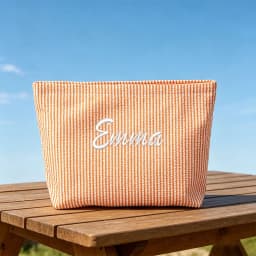 Customised Embroidery/Standard Style 2 Options, Bubble Gauze Striped Makeup Bag, Storage Pouch, Back-to-School Season