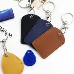 1PCS PU Leather Mini Card Holder Keychain Key Ring Door Lock Access Tags ID Card Case Keychain Access Card Bag Key Tag Ring