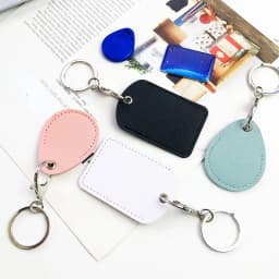 1PCS PU Leather Mini Card Holder Keychain Key Ring Door Lock Access Tags ID Card Case Keychain Access Card Bag Key Tag Ring