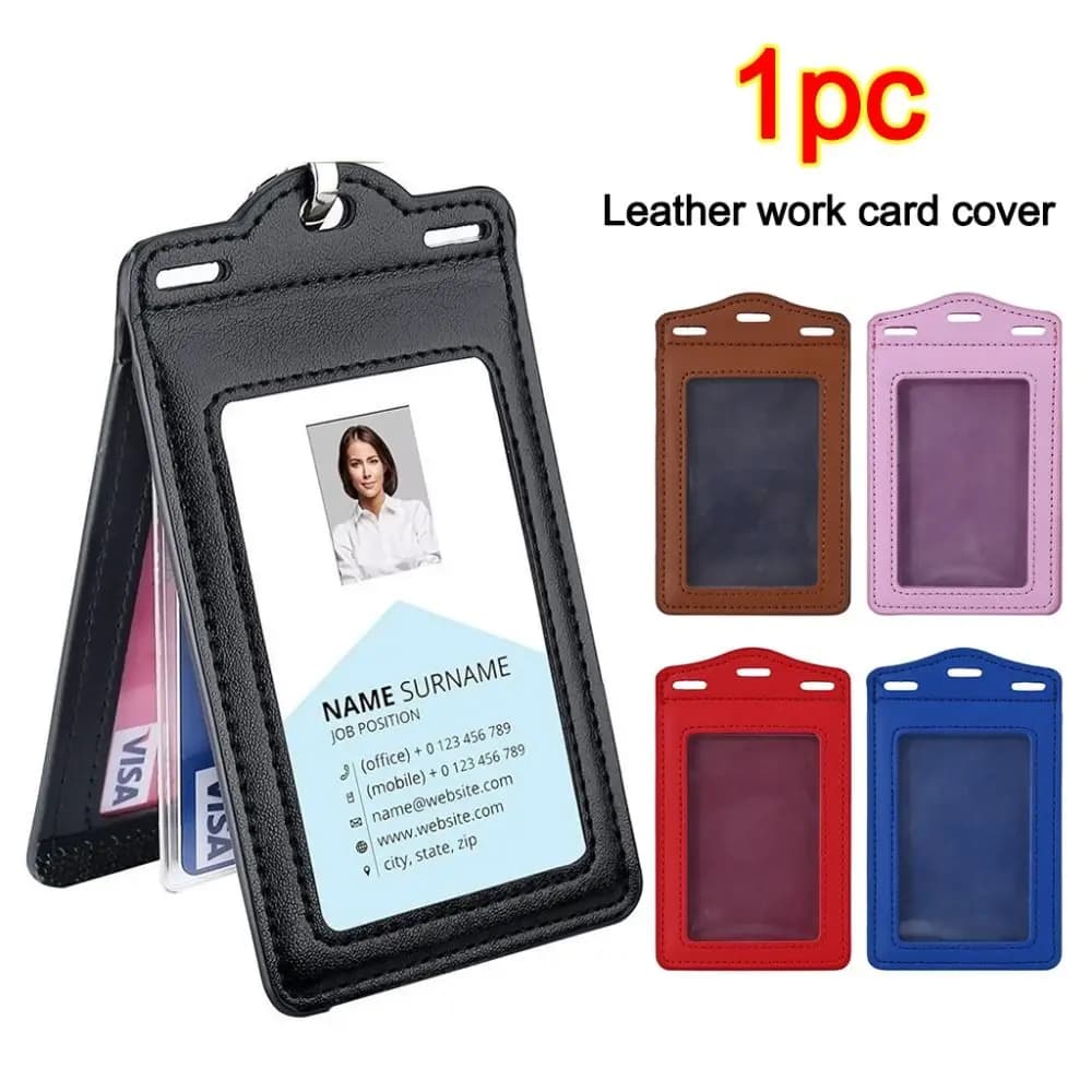 1Pc PU Leather Trifold Duty ID Card Holder Badge Holder for ID Name Card Business Name Tag Student ID Card