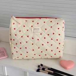 Fashion Ins Heart Women Quilting Makeup Bag Large Capacity Toiletry Cosmetic Storage Pouch Handbag Ladies Zipper Makeup Bag