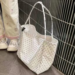 Large-Capacity New Polka-Dot Canvas Bag, Korean Style Girl's Korean-Style Student Tote Bag, Versatile Commuting Shoulder Bag