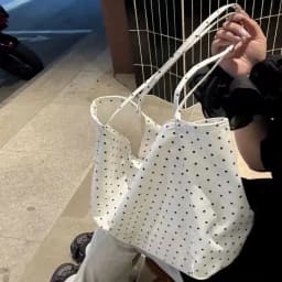 Large-Capacity New Polka-Dot Canvas Bag, Korean Style Girl's Korean-Style Student Tote Bag, Versatile Commuting Shoulder Bag