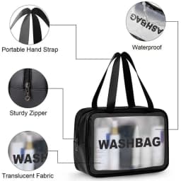 Waterproof Clear Travel Wash Bag Transparent Cosmetic Makeup Organizer Portable Handheld Toiletry Storage for Men S/M/L Sizes