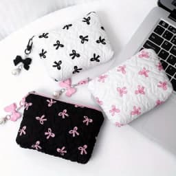 Embroidered Bow Makeup Bag, High Appearance Level, Coin Purse Storage Bag, Cute, Large Capacity, High-End Makeup Bag