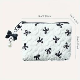 Embroidered Bow Makeup Bag, High Appearance Level, Coin Purse Storage Bag, Cute, Large Capacity, High-End Makeup Bag