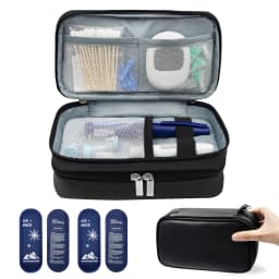 Insulin Bag for Diabetics-Pu Leather Double Layer Case for Insulin Pens, Test Kit, Travel Medical Organizer with Handle