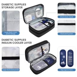 Insulin Bag for Diabetics-Pu Leather Double Layer Case for Insulin Pens, Test Kit, Travel Medical Organizer with Handle