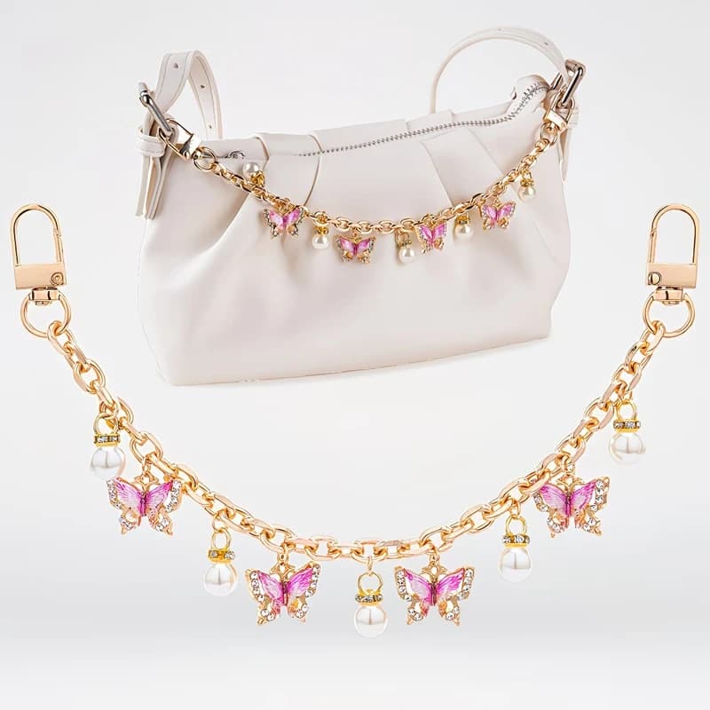 Pink Butterfly Purse Chain Charm Gold Chain Bag Keychains Luxury Pendant Decorativos Hanging Charms