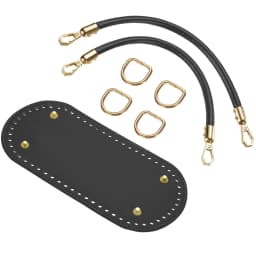 Crochet Bag Making Kit 8.7 X 4 Inch Oval PU Leather Bag Bottom With 2Pcs 11.8' Bag Handles And 4Pcs Buckles For DIY Crochet Bag