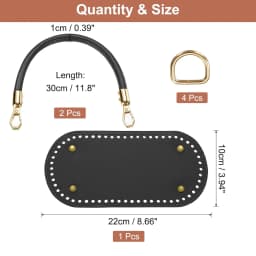 Crochet Bag Making Kit 8.7 X 4 Inch Oval PU Leather Bag Bottom With 2Pcs 11.8' Bag Handles And 4Pcs Buckles For DIY Crochet Bag