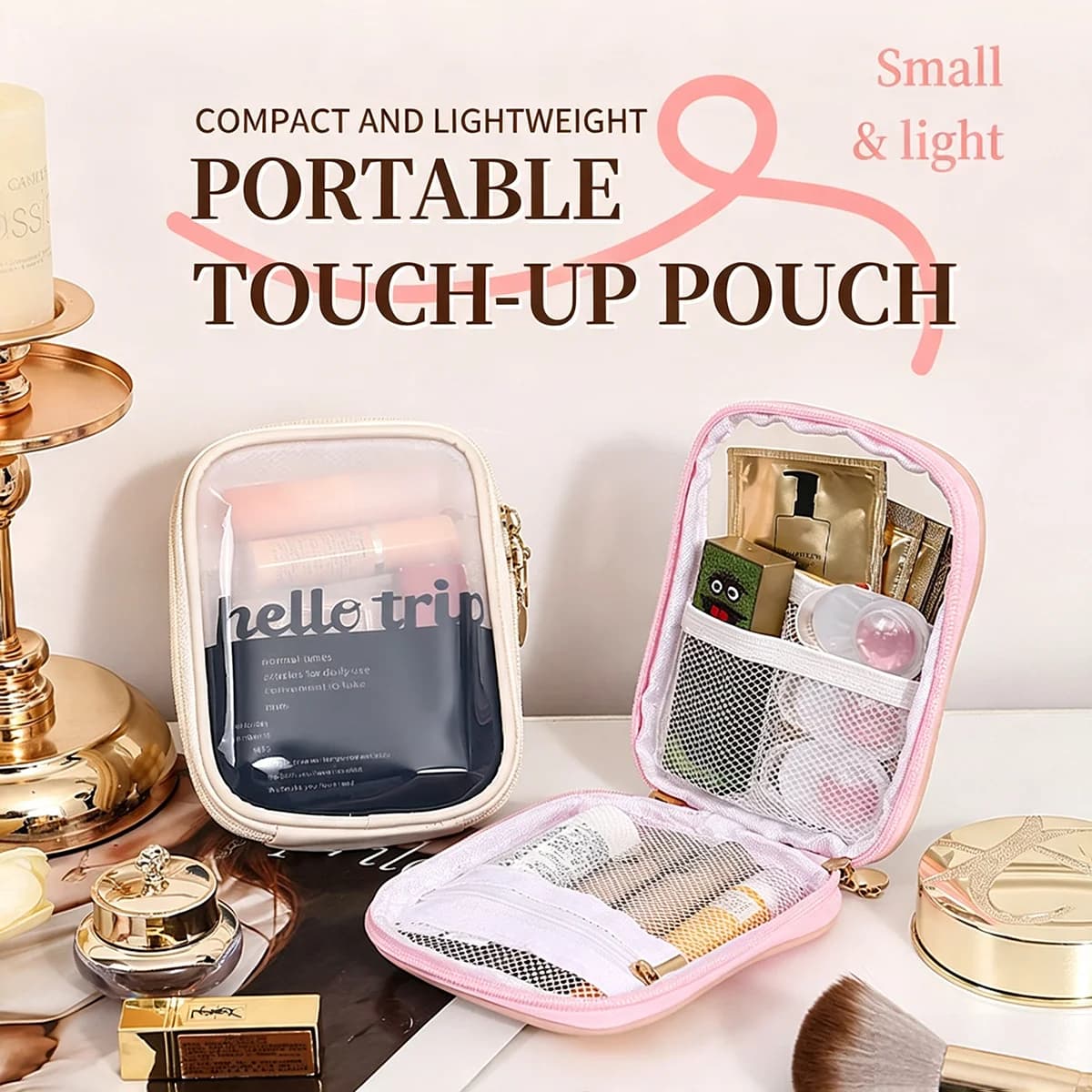 Portable Lipstick Pouch Transparent Touch-Up Cosmetic Pouch Cosmetic Organizer Travel Bluetooth Headphone Charging Cable Pouch
