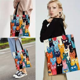 Colorful Kitten Printed Casual Handbag, Reusable Fashionable Backpack, Multifunctional Handbag, Printed Shopping Bag 40x40cm