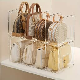 Transparent Dustproof Acrylic Purse Organizer Rack, Space Saving Closet Storage Caddy, Multi-Grid Display Stand for Handbags, Cl