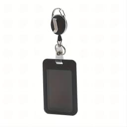 5Pcs Sliding Badge Holder - Hard Black Vertical Plastic Card Case Protector with Retractable Badge Reel Carabiner