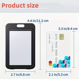 5Pcs Sliding Badge Holder - Hard Black Vertical Plastic Card Case Protector with Retractable Badge Reel Carabiner