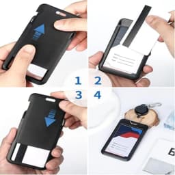5Pcs Sliding Badge Holder - Hard Black Vertical Plastic Card Case Protector with Retractable Badge Reel Carabiner