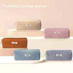 New Retro Corduroy Solid Color Pencil Case, Coin Purse, Artistic Minimalist Cosmetic Bag, High School Student Storage Bag
