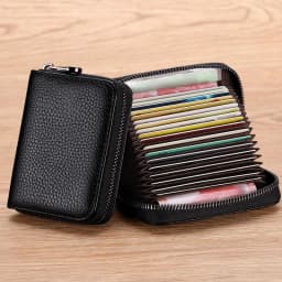 Litchi Texture PU Zipper Accordion Card Wallet, Multi Layers Large Capacity for ID & Bank Cards Unisex Fashion Minimalist
