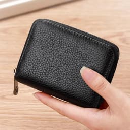 Litchi Texture PU Zipper Accordion Card Wallet, Multi Layers Large Capacity for ID & Bank Cards Unisex Fashion Minimalist
