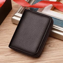 Litchi Texture PU Zipper Accordion Card Wallet, Multi Layers Large Capacity for ID & Bank Cards Unisex Fashion Minimalist
