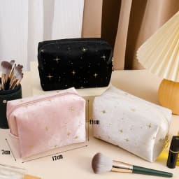 High Quality Portable Cosmetic Bag Hot stamping star pattern with Zipper Make Up Storage Bag Soft Velvet Women Toiletry Bag