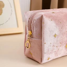 High Quality Portable Cosmetic Bag Hot stamping star pattern with Zipper Make Up Storage Bag Soft Velvet Women Toiletry Bag