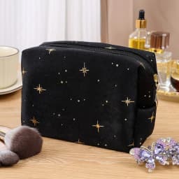 High Quality Portable Cosmetic Bag Hot stamping star pattern with Zipper Make Up Storage Bag Soft Velvet Women Toiletry Bag
