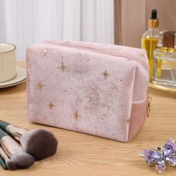 High Quality Portable Cosmetic Bag Hot stamping star pattern with Zipper Make Up Storage Bag Soft Velvet Women Toiletry Bag