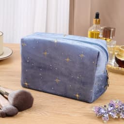 High Quality Portable Cosmetic Bag Hot stamping star pattern with Zipper Make Up Storage Bag Soft Velvet Women Toiletry Bag