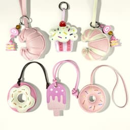 Pink Sweet Dessert Bag Charms-PU Leather Crossiant Donut Ice Cream Bag Car Keychain Home Decor, Sweet Gift for Girls-Y2K