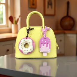 Pink Sweet Dessert Bag Charms-PU Leather Crossiant Donut Ice Cream Bag Car Keychain Home Decor, Sweet Gift for Girls-Y2K