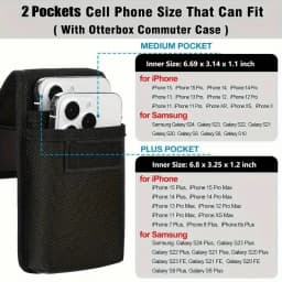 Under 7.5 Inch Universal Waist Phone Bag Nylon Dual Pocket Cell Phone Belt Pouch Case Men's Outdoor for Iphone 16 15 Samsung S23