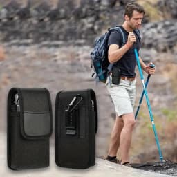 Under 7.5 Inch Universal Waist Phone Bag Nylon Dual Pocket Cell Phone Belt Pouch Case Men's Outdoor for Iphone 16 15 Samsung S23