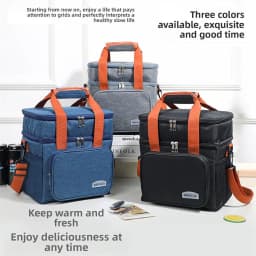 Double Deck Insulated Lunch Bag Large Capacity Leakproof Cooler Tote Thermal Food Storage Bag for Work Camping Travel