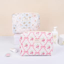 Fashion Vintage Flower Women Makeup Bag Cotton Tote Portable Female Cosmetic Storage Handbag Travel Organizer Zipper Quilted Bag