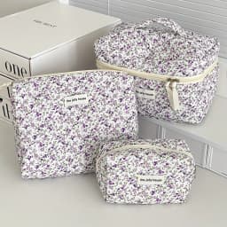 Fashion Vintage Flower Women Makeup Bag Cotton Tote Portable Female Cosmetic Storage Handbag Travel Organizer Zipper Quilted Bag
