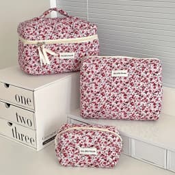 Fashion Vintage Flower Women Makeup Bag Cotton Tote Portable Female Cosmetic Storage Handbag Travel Organizer Zipper Quilted Bag