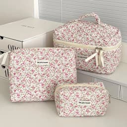 Fashion Vintage Flower Women Makeup Bag Cotton Tote Portable Female Cosmetic Storage Handbag Travel Organizer Zipper Quilted Bag