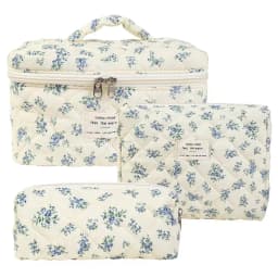 Fashion Vintage Flower Women Makeup Bag Cotton Tote Portable Female Cosmetic Storage Handbag Travel Organizer Zipper Quilted Bag