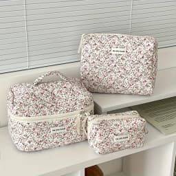 Fashion Vintage Flower Women Makeup Bag Cotton Tote Portable Female Cosmetic Storage Handbag Travel Organizer Zipper Quilted Bag