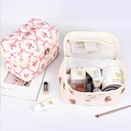 Fashion Vintage Flower Women Makeup Bag Cotton Tote Portable Female Cosmetic Storage Handbag Travel Organizer Zipper Quilted Bag
