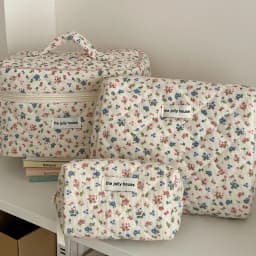 Fashion Vintage Flower Women Makeup Bag Cotton Tote Portable Female Cosmetic Storage Handbag Travel Organizer Zipper Quilted Bag