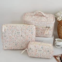 Fashion Vintage Flower Women Makeup Bag Cotton Tote Portable Female Cosmetic Storage Handbag Travel Organizer Zipper Quilted Bag