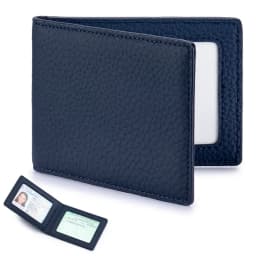 Thin Minimalist Bifold Design Driver's Licence Cover Genuine Leather ID Badge Window Slot Credit and Debit Vaccinum Cards Holder