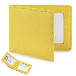 Thin Minimalist Bifold Design Driver's Licence Cover Genuine Leather ID Badge Window Slot Credit and Debit Vaccinum Cards Holder