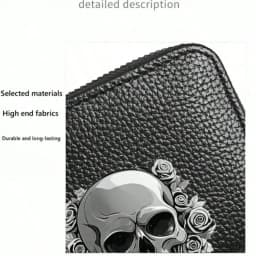 Gothic Skull Floral Print Wallet Multifunctional Card Holder Zipper Coin Purse Unique Gift For Men Mini Wallet Purse Card Holder