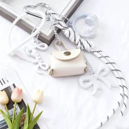 Maillard Style Mini PU Leather Bag Keychain Retro Heart Shape Pendant Bag Charm Woven Rope Hanging Piece Accessories